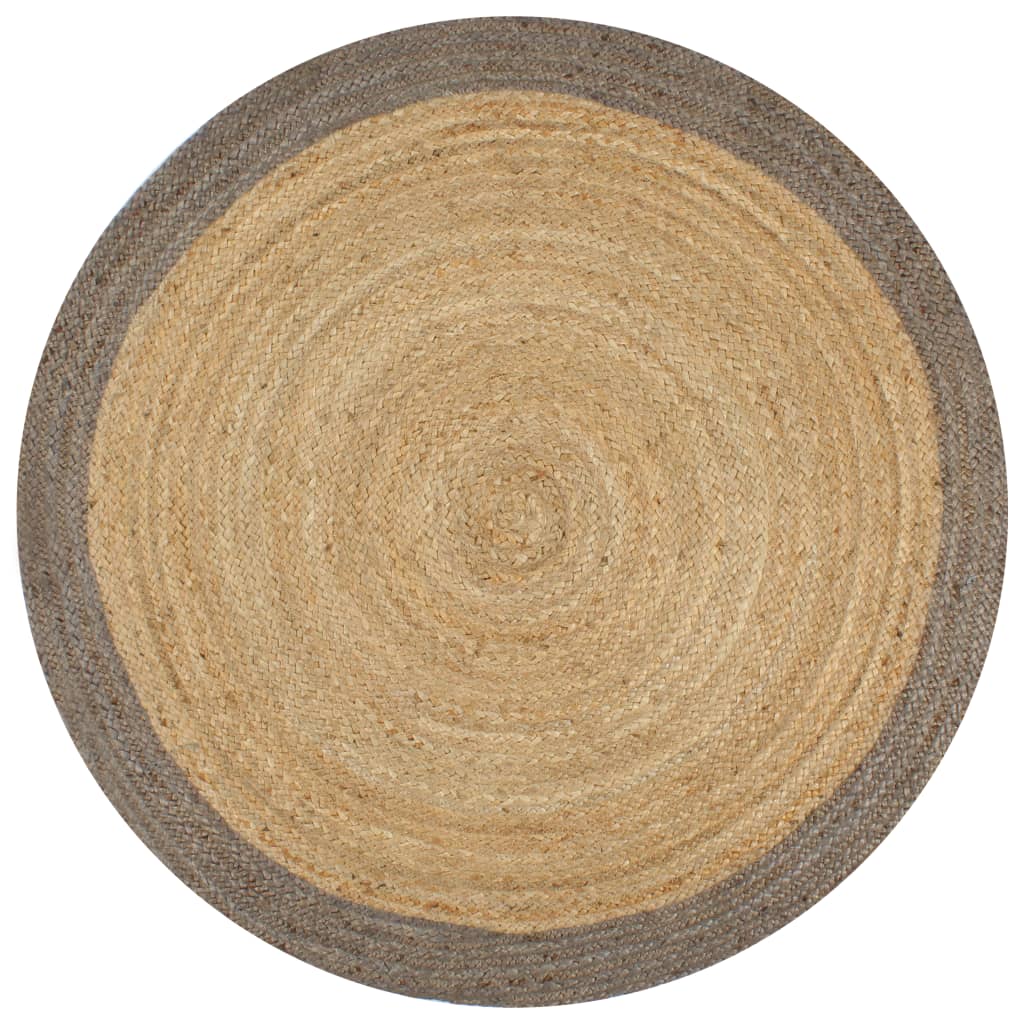 Tapete artesanal em juta com rebordo cinzento 120 cm