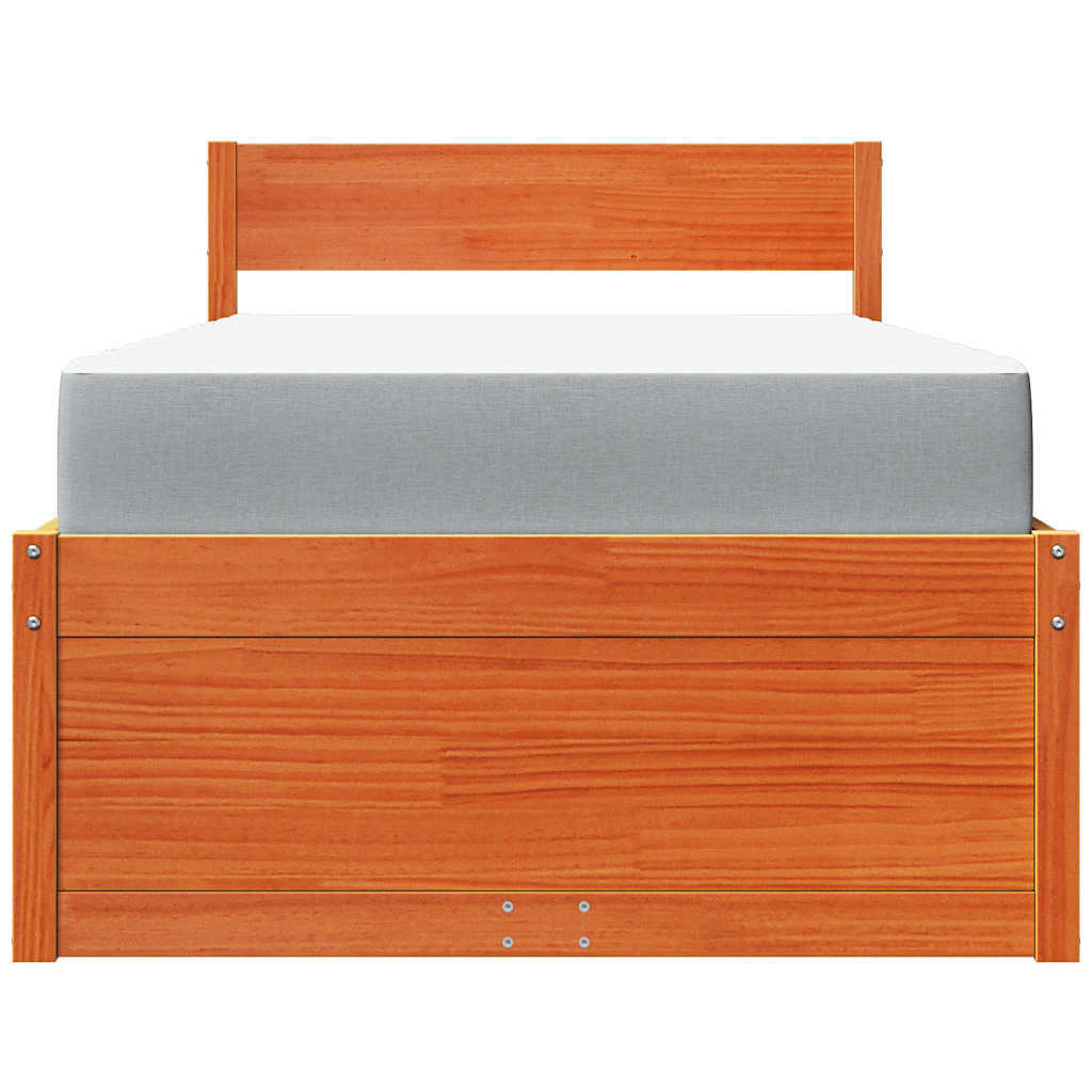Cama com gavetas e colchão 90x200 cm pinho maciço castanho-mel