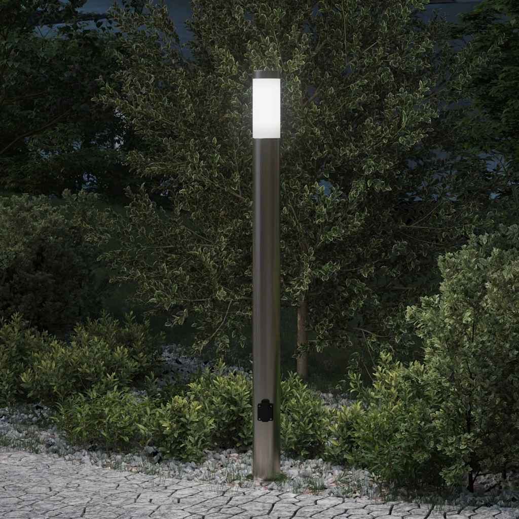 Luminária de poste com tomada, 110 cm, aço inoxidável, IP44
