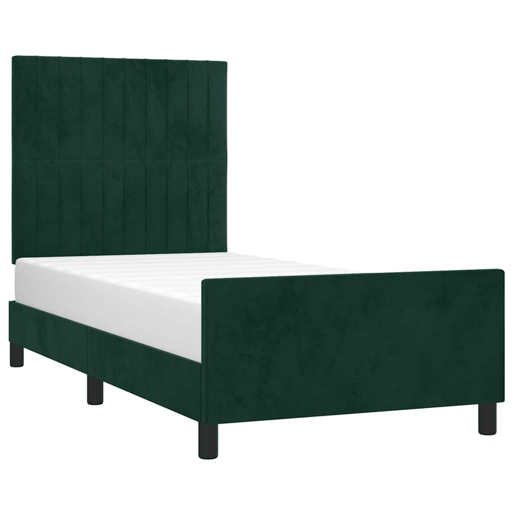 Estrutura de cama sem colchão 100x200 cm veludo verde-escuro