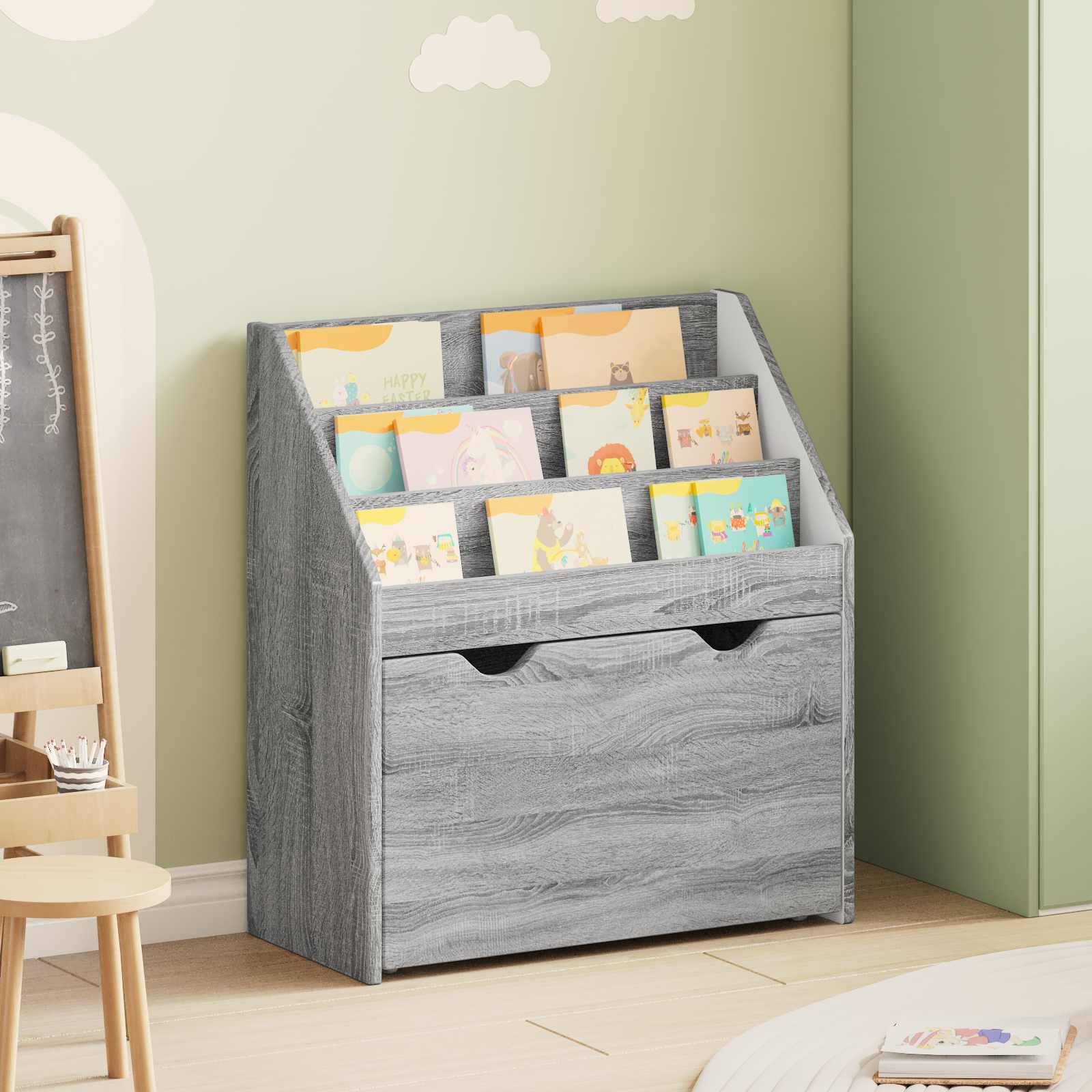 Estante infantil com gaveta cinza sonoma 60 x 29,5 x 69 cm