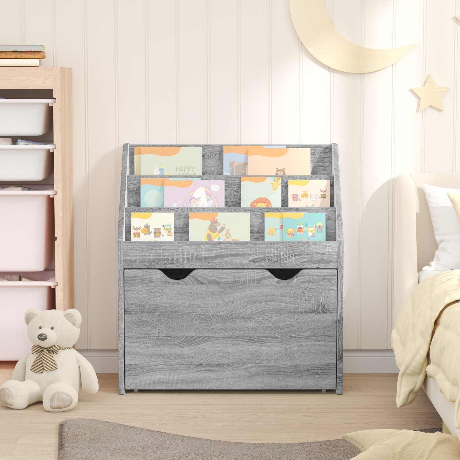 Estante infantil com gaveta cinza sonoma 60 x 29,5 x 69 cm