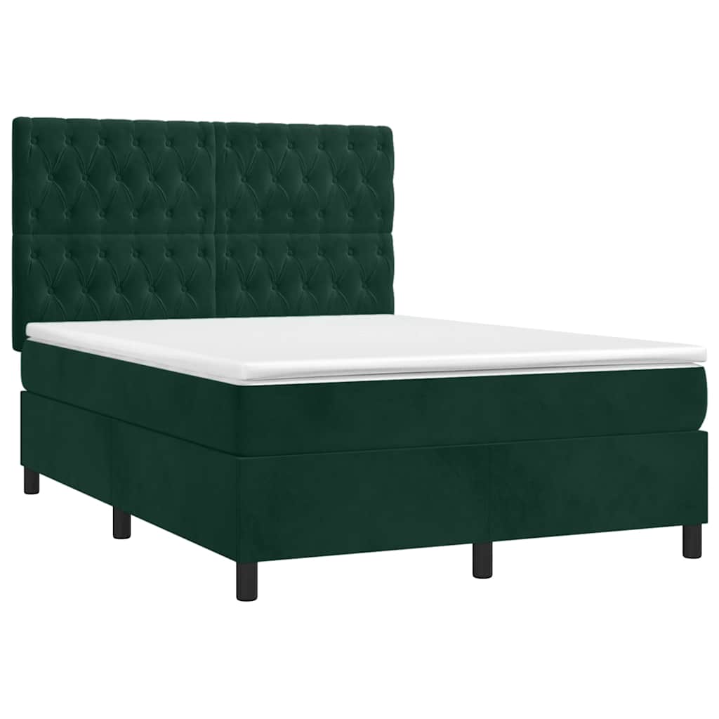 Cama com molas/colchão 140x200 cm veludo verde-escuro