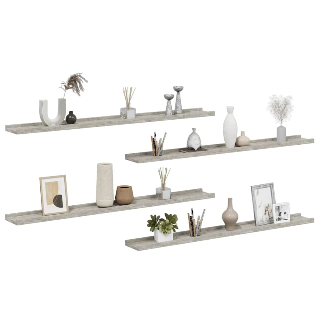 Prateleiras de parede 4 pcs 100x9x3 cm cinzento cimento