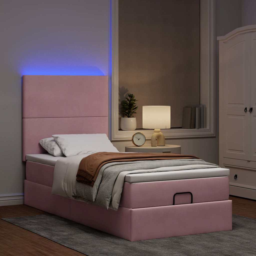 Moldura de cama otomana com colchões rosa 100x200cm veludo