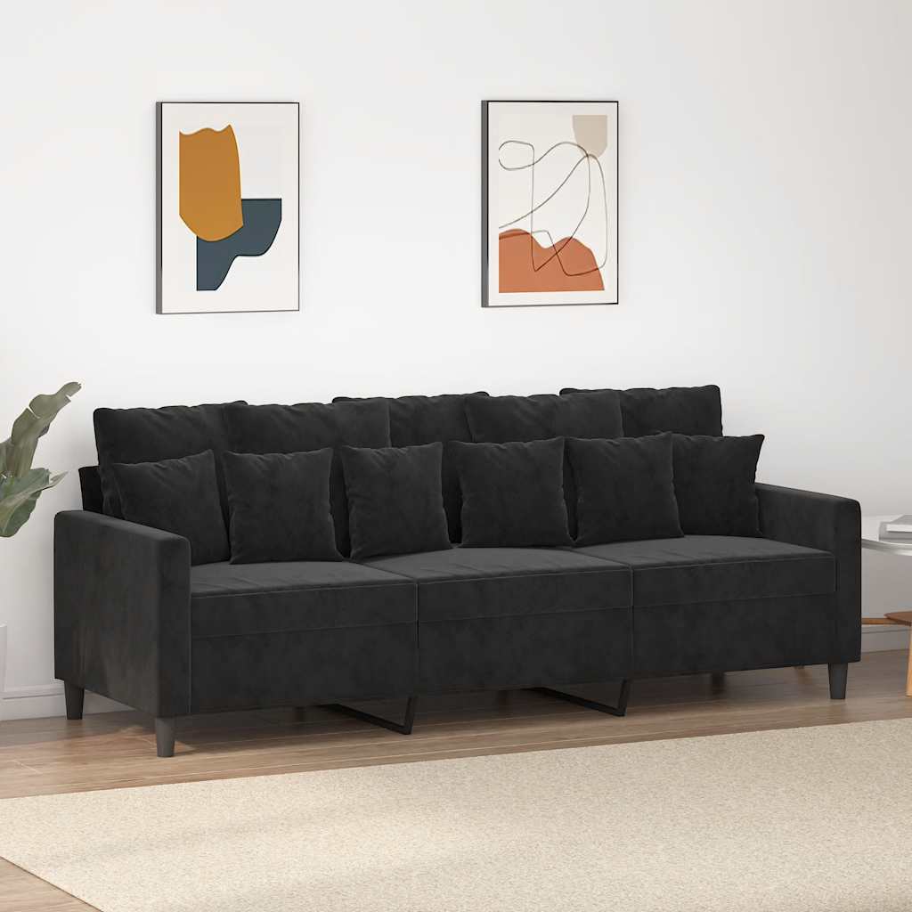 Sofá de 3 lugares 180 cm veludo preto
