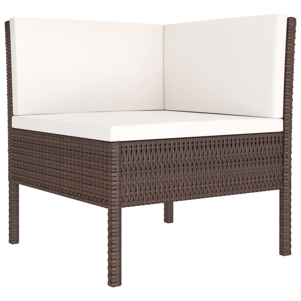 3 Pcs conjunto lounge jardim c/ almofadões vime PE castanho