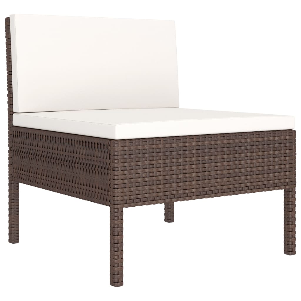 3 Pcs conjunto lounge jardim c/ almofadões vime PE castanho