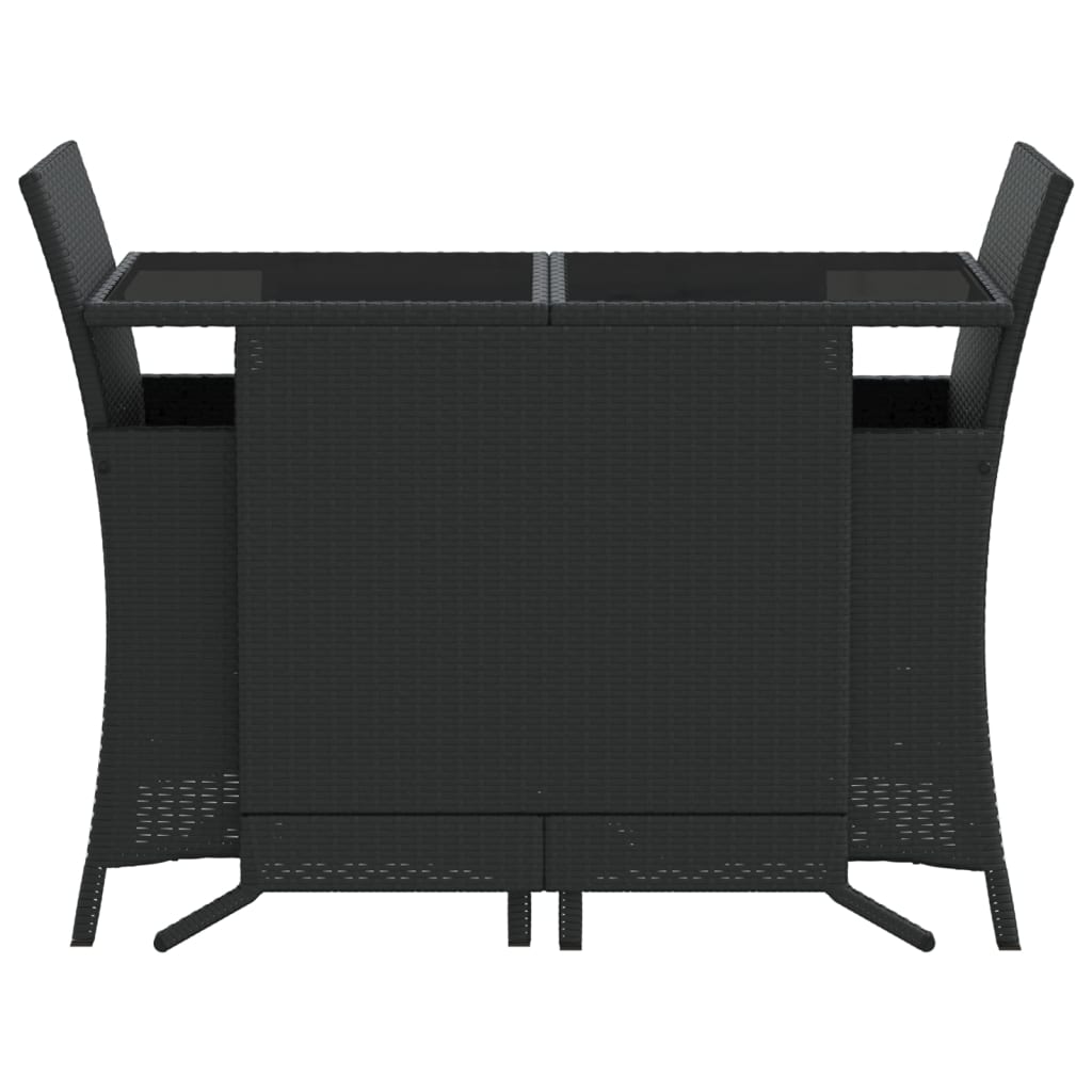 3 Pcs conjunto de bistrô com almofadões vime PE preto