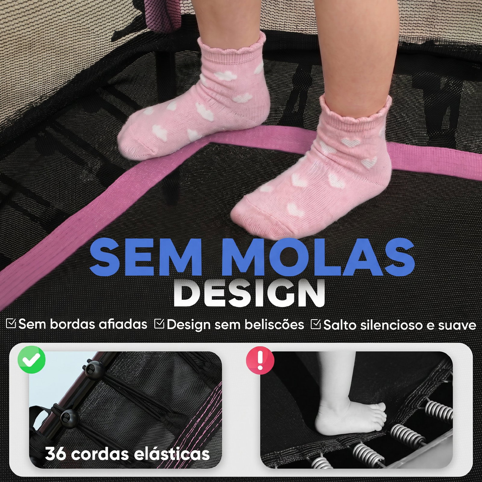 Trampolim para crianças cama elástica infantil com rede de segurança para interiores e exteriores ø163,5x190 cm rosa