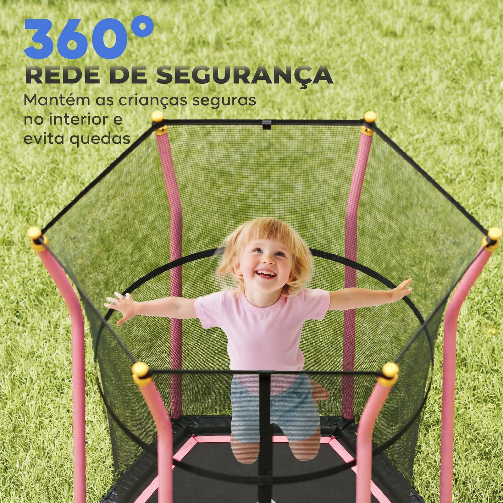 Trampolim para crianças cama elástica infantil com rede de segurança para interiores e exteriores ø163,5x190 cm rosa