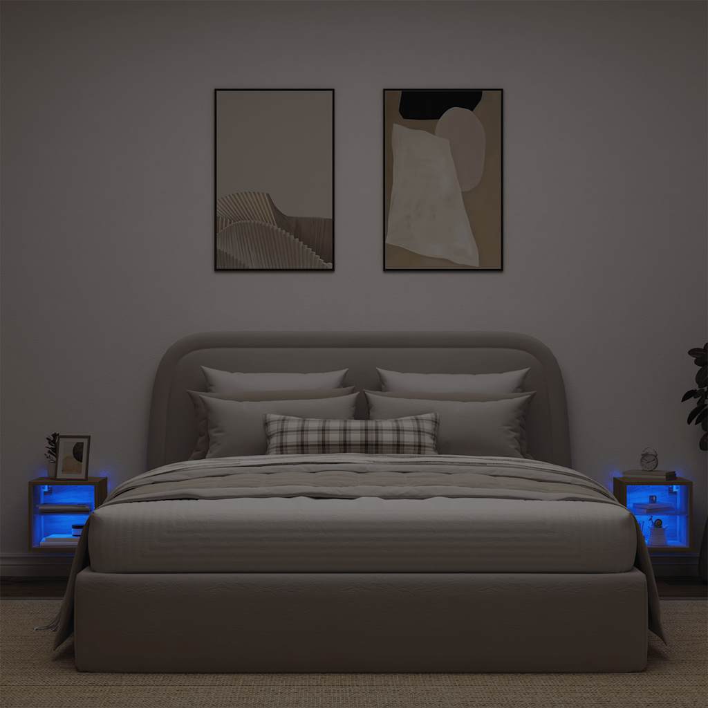 Móveis de parede para TV com luzes LED 2 pcs carvalho artesanal