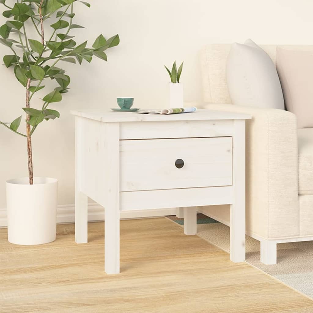 Mesas de apoio 2 pcs 50x50x49 cm madeira de pinho maciça branco