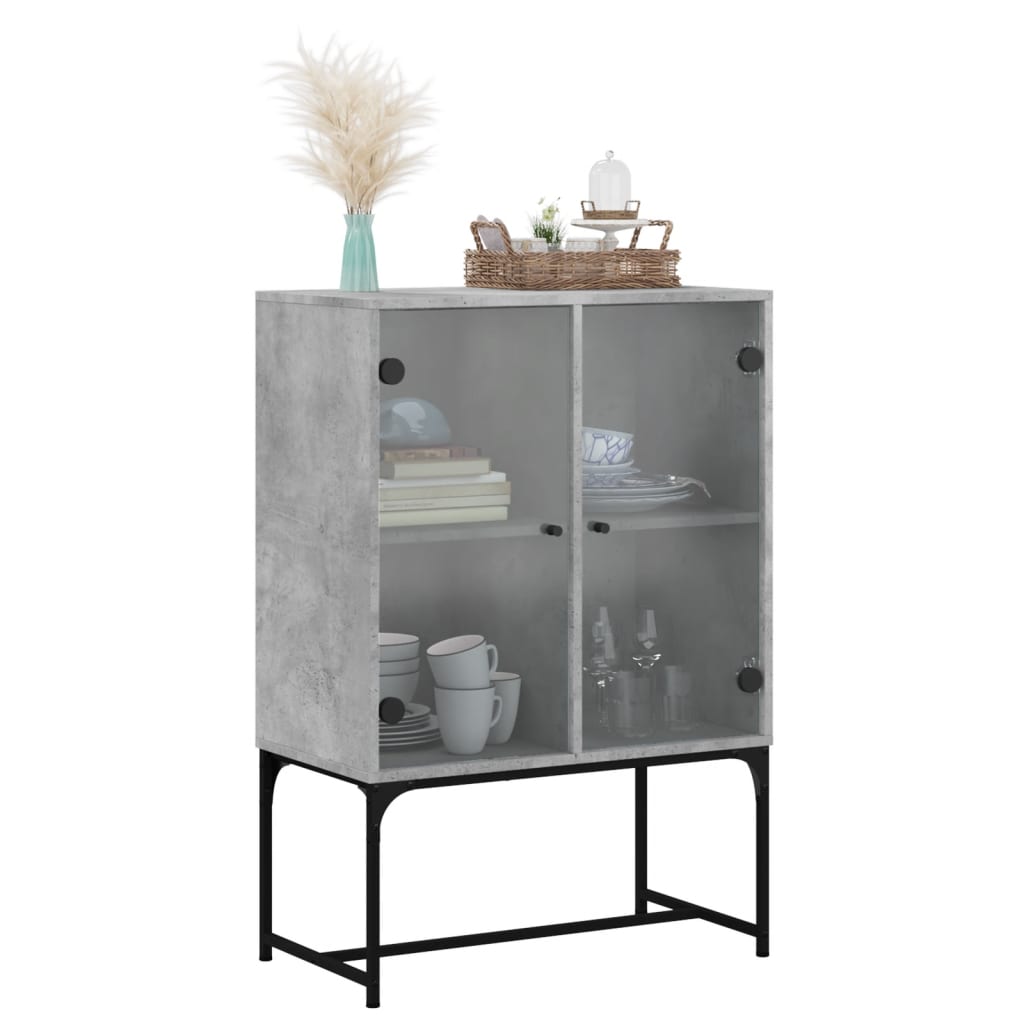 Armário de apoio c/ portas de vidro 69x37x100 cm cinza cimento