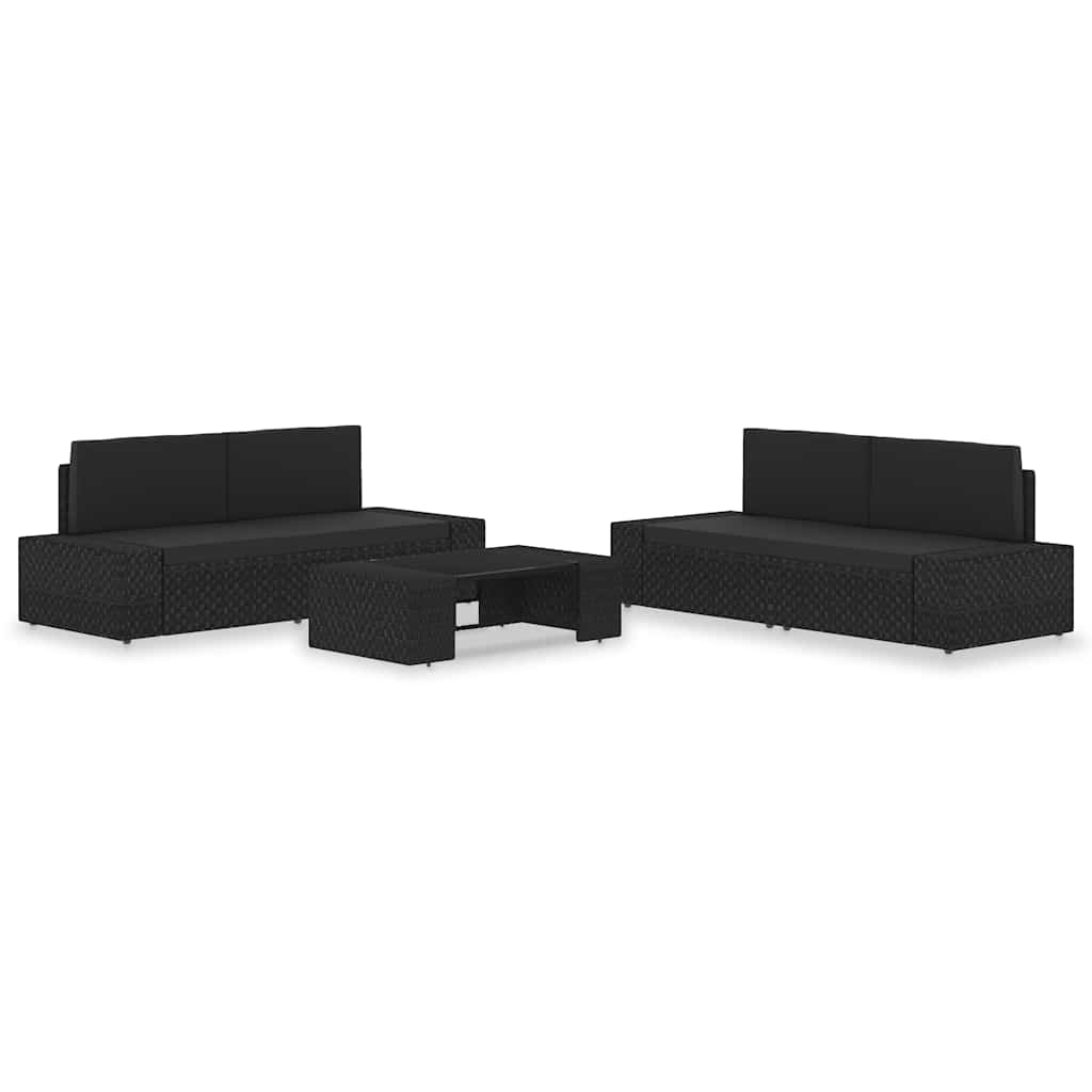 5 Pcs conjunto lounge para jardim vime PE preto