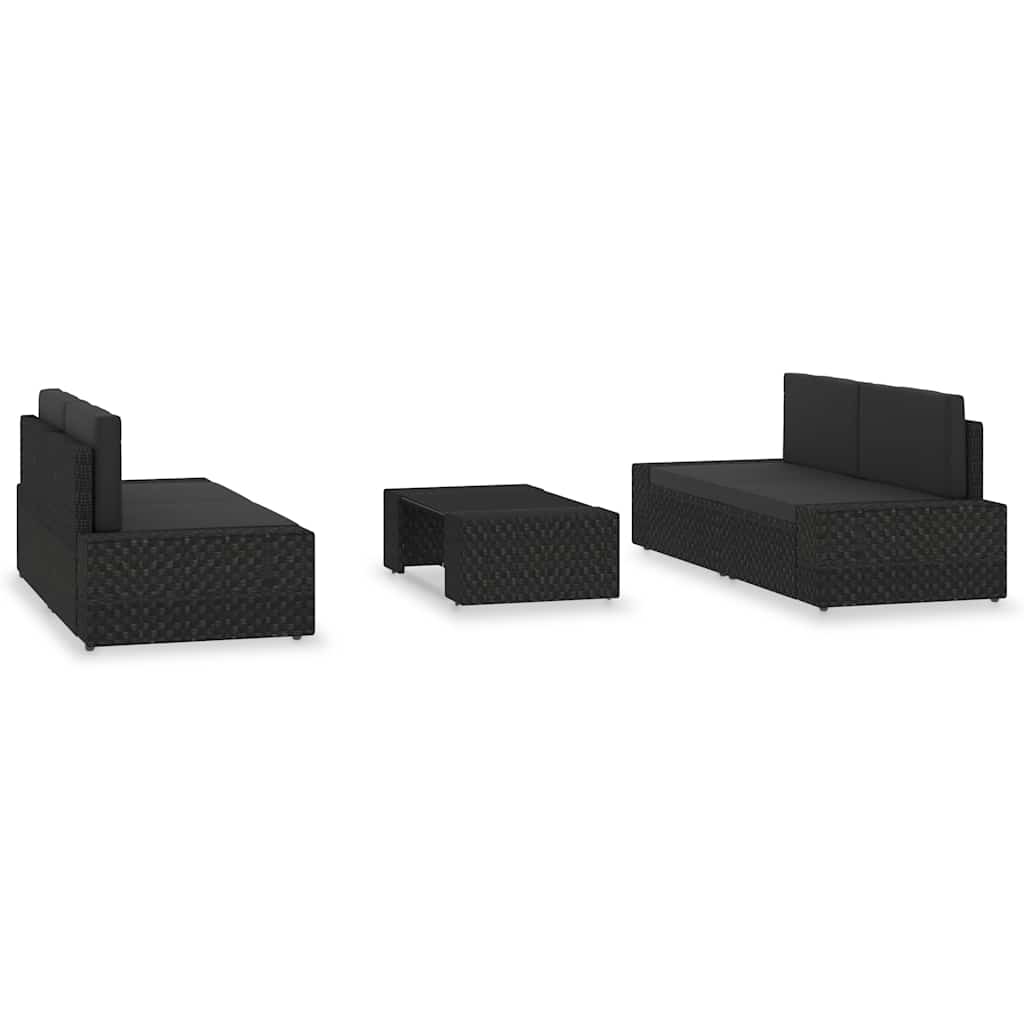 5 Pcs conjunto lounge para jardim vime PE preto