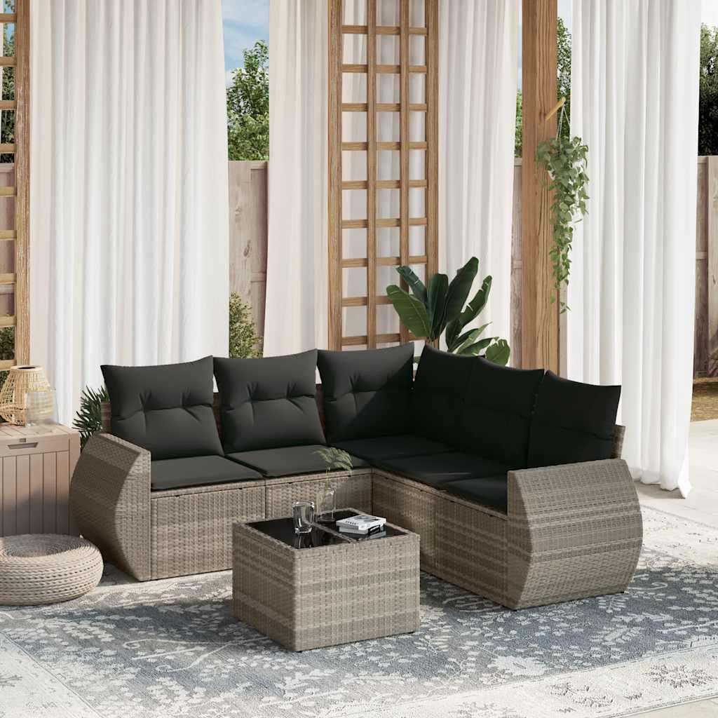 6 Pcs conj. sofás jardim com almofadões vime PE cinzento-claro