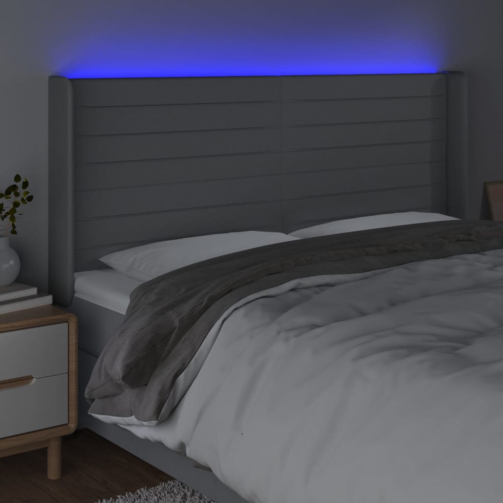Cabeceira cama c/ luzes LED tecido 183x16x118/128cm cinza-claro