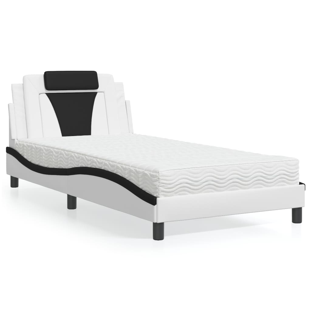 Cama viana com colchão 100x200 cm couro artificial branco e preto