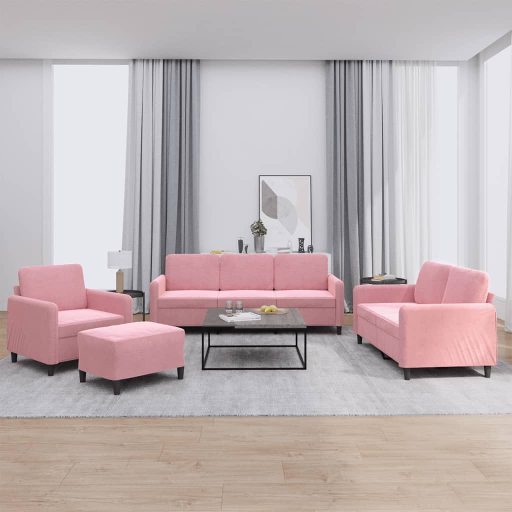 4 Pcs conjunto de sofás veludo rosa