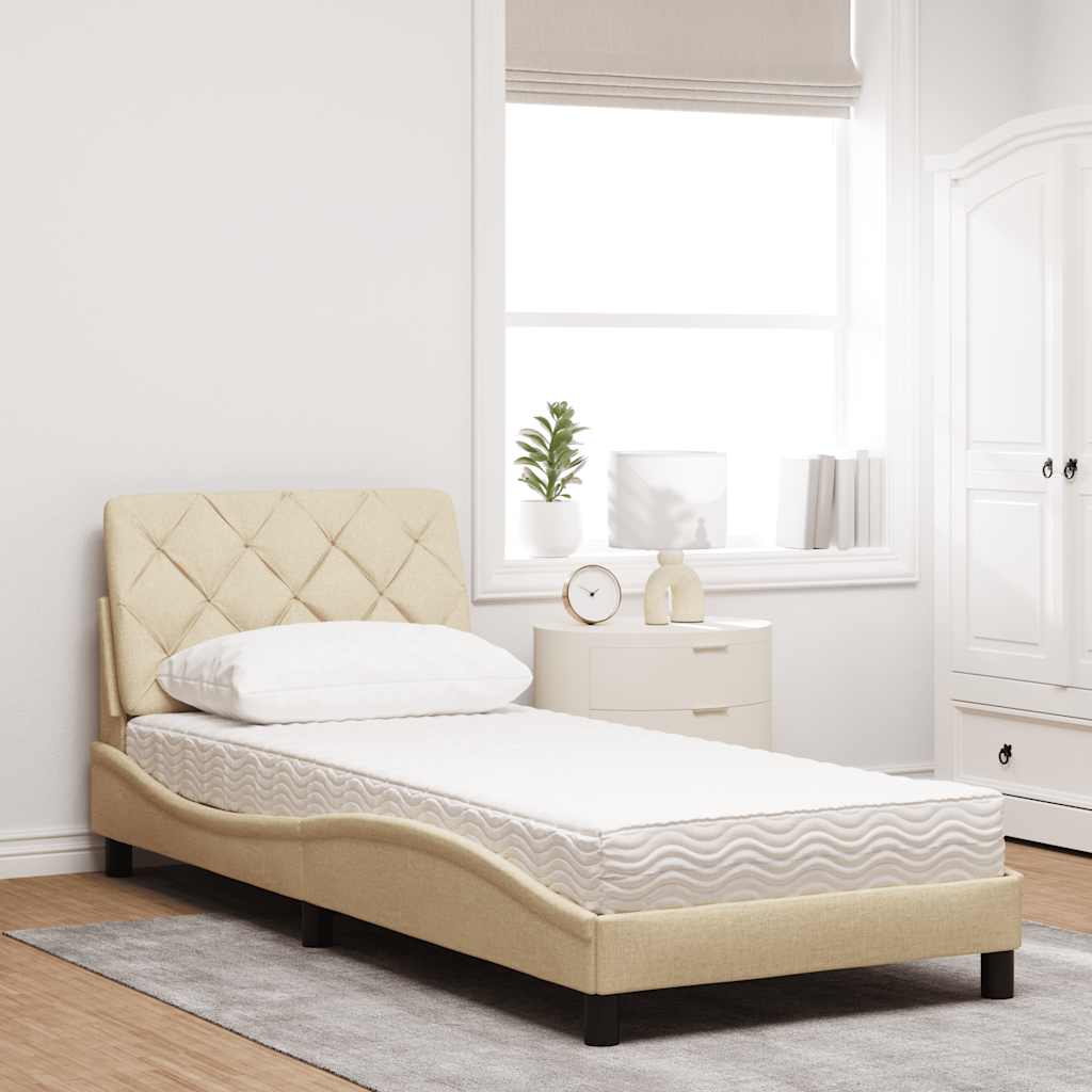 Cama com colchão 80x200 cm tecido cor creme