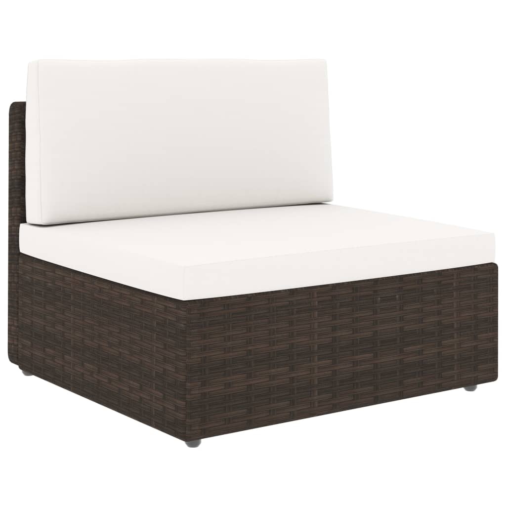 6 Pcs conjunto lounge p/ jardim c/ almofadões vime PE castanho