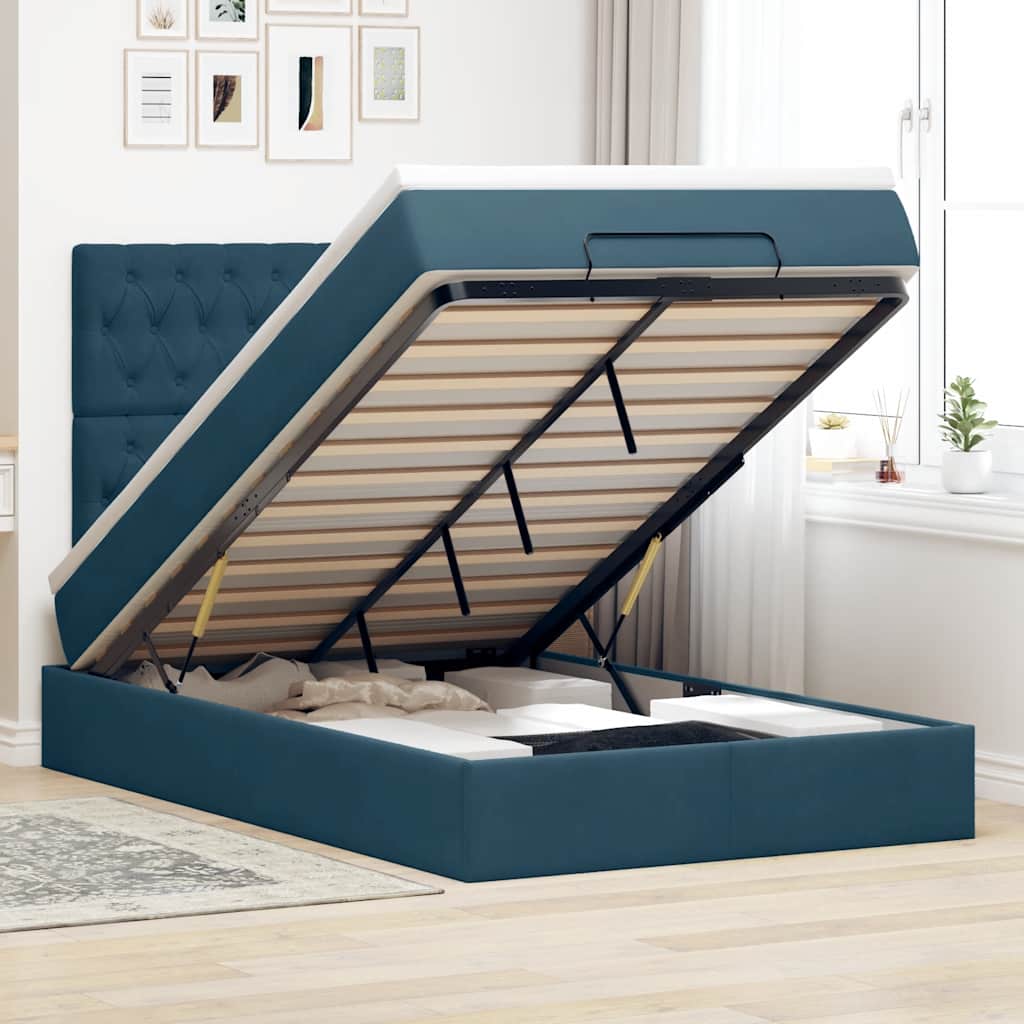 Estrutura cama otomana colchões 120x200cm veludo azul escuro
