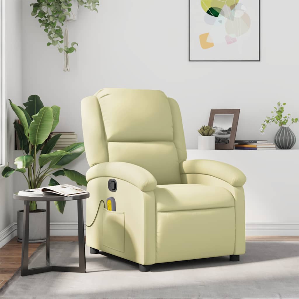 Poltrona de massagens reclinável couro genuíno cor creme