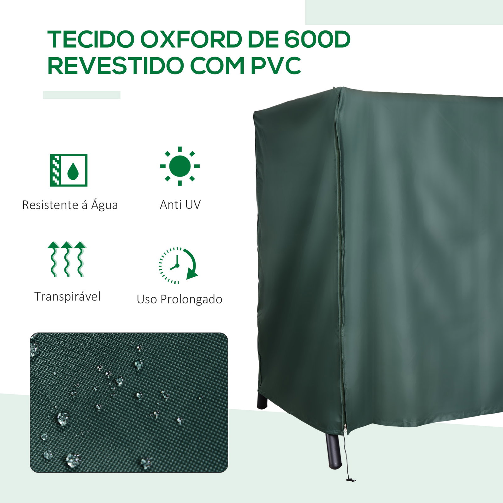 Capa para móveis de jardim capa protetora para baloiços de exterior com zíper 177x114x152cm verde
