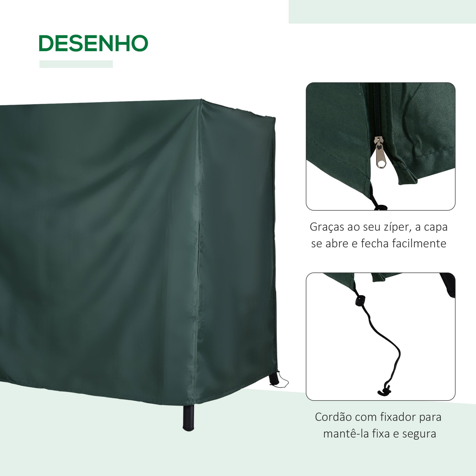 Capa para móveis de jardim capa protetora para baloiços de exterior com zíper 177x114x152cm verde
