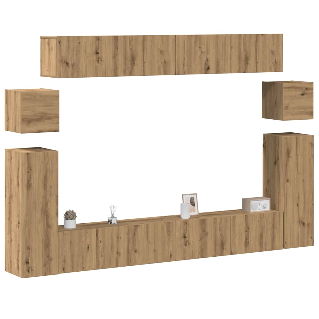 Conjunto de armário TV parede 8 pcs madeira carvalho artisiano