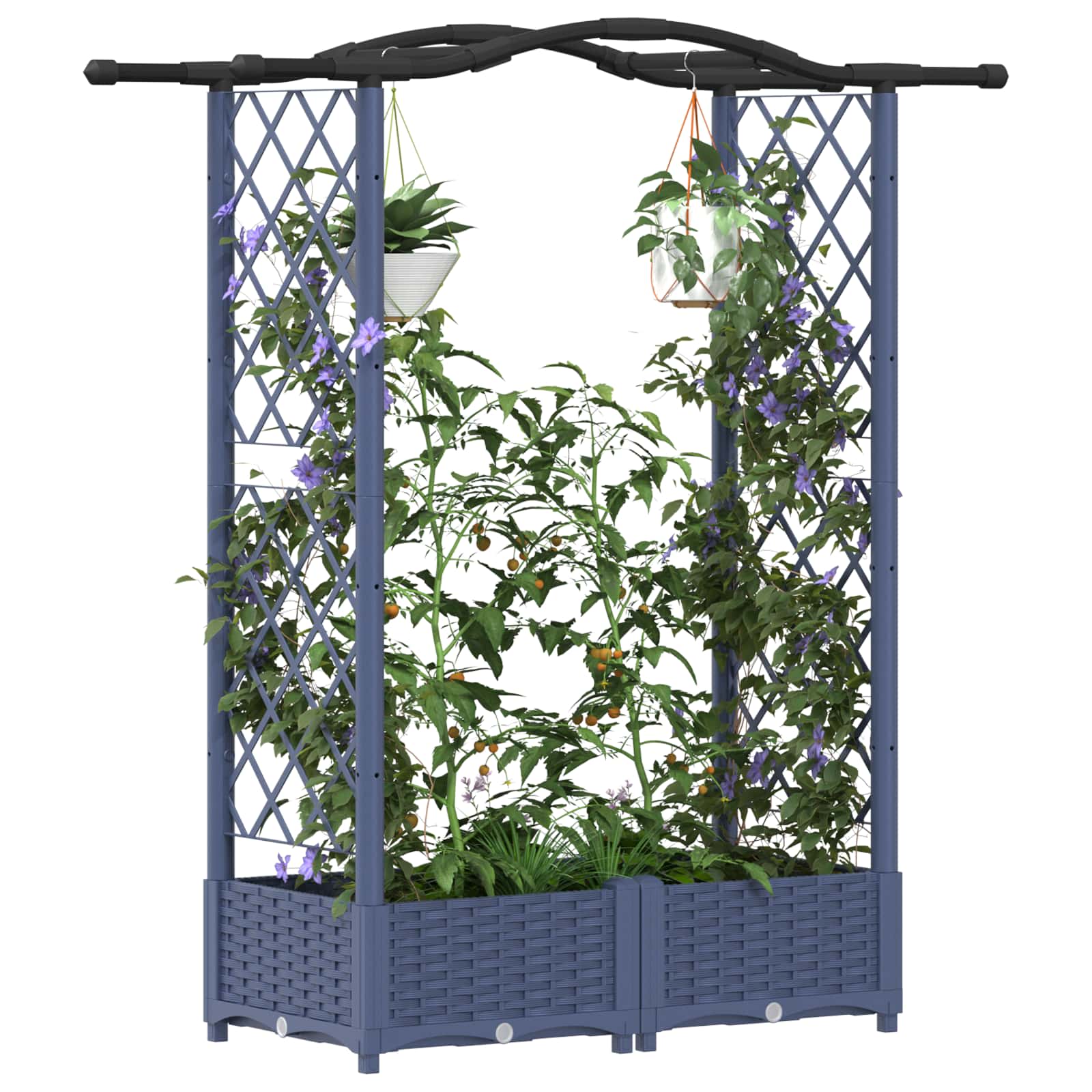Cama elevada com treliça e telhado cinzento 124 x 40 x 123 cm