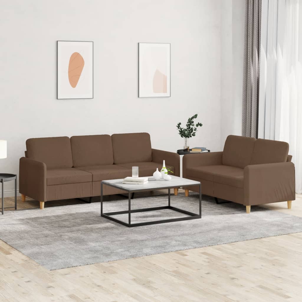 2 Pcs conjunto de sofás com almofadões tecido castanho