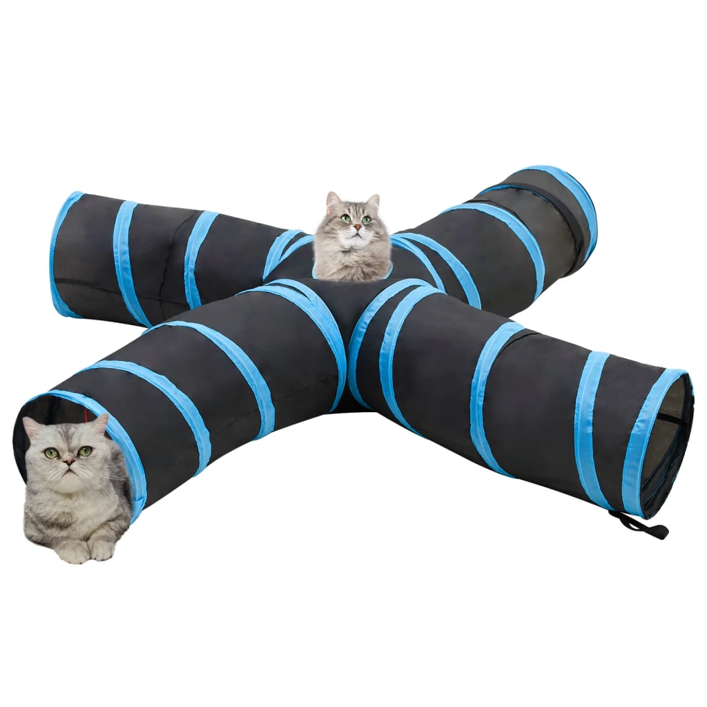 Túnel para gatos com 4 vias 25 cm poliéster preto e azul