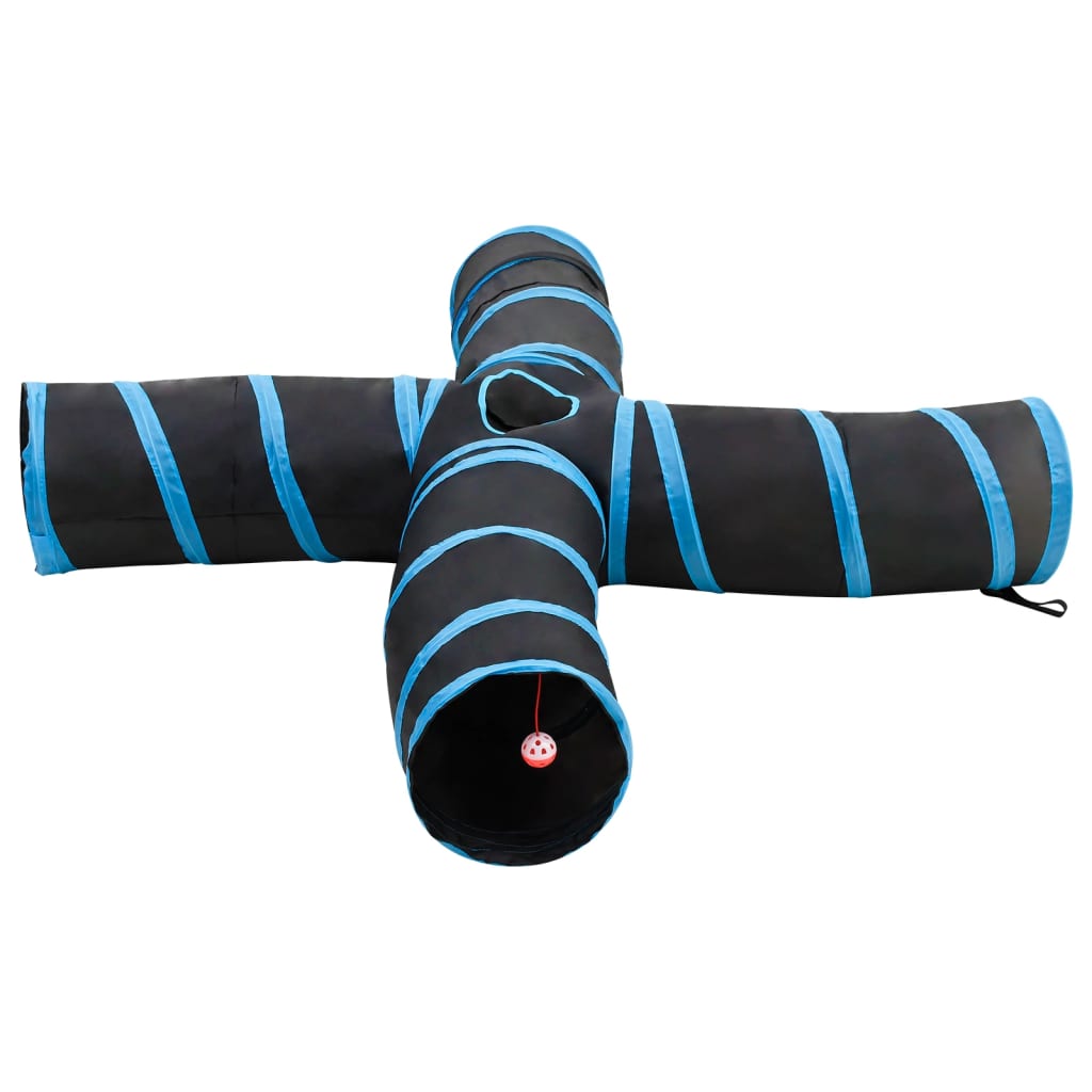Túnel para gatos com 4 vias 25 cm poliéster preto e azul