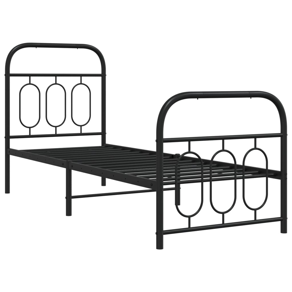 Estrutura de cama com cabeceira e pés 75x190 cm metal preto