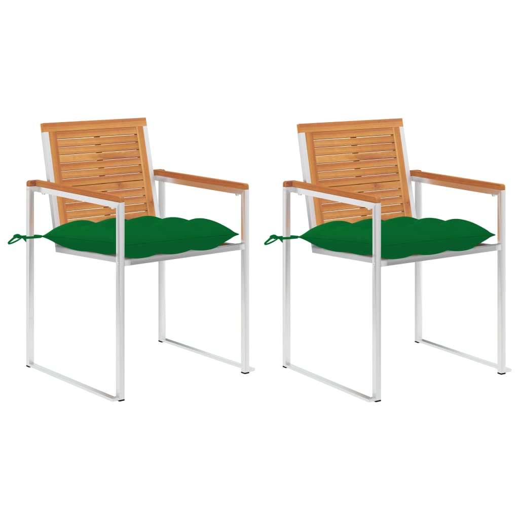 Cadeiras de jardim com almofadões 2 pcs acácia maciça e aço