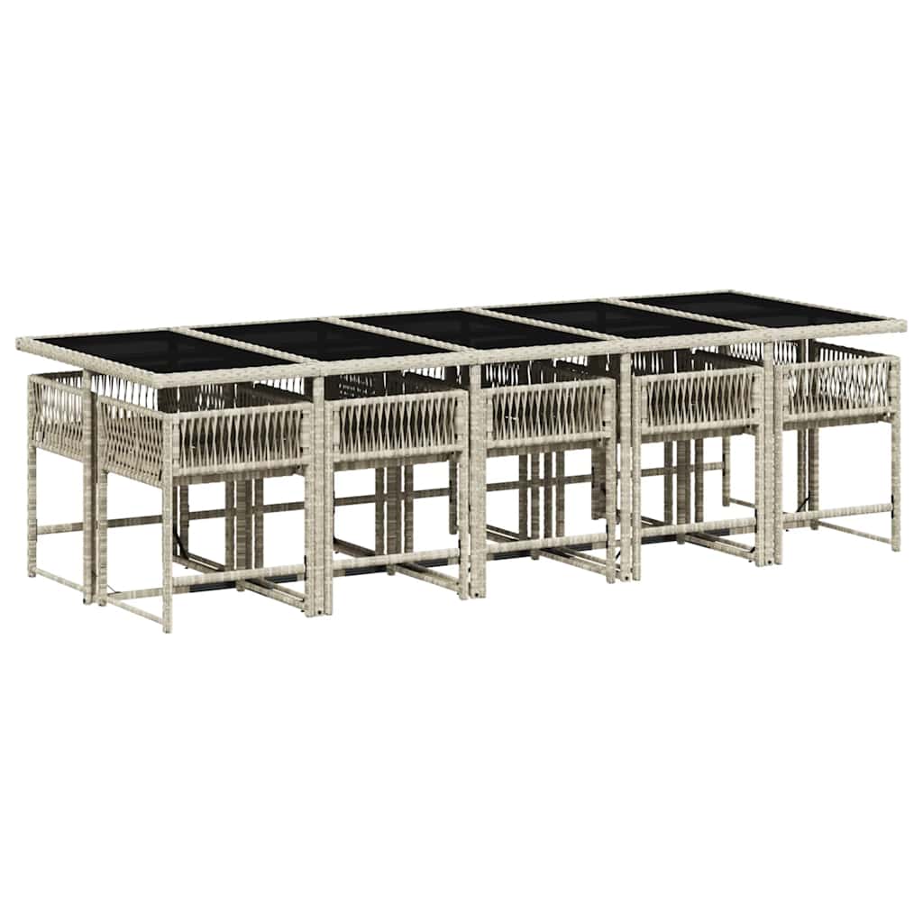 11 Pcs conjunto jantar p/ jardim c/ almofadões vime PE cinzento