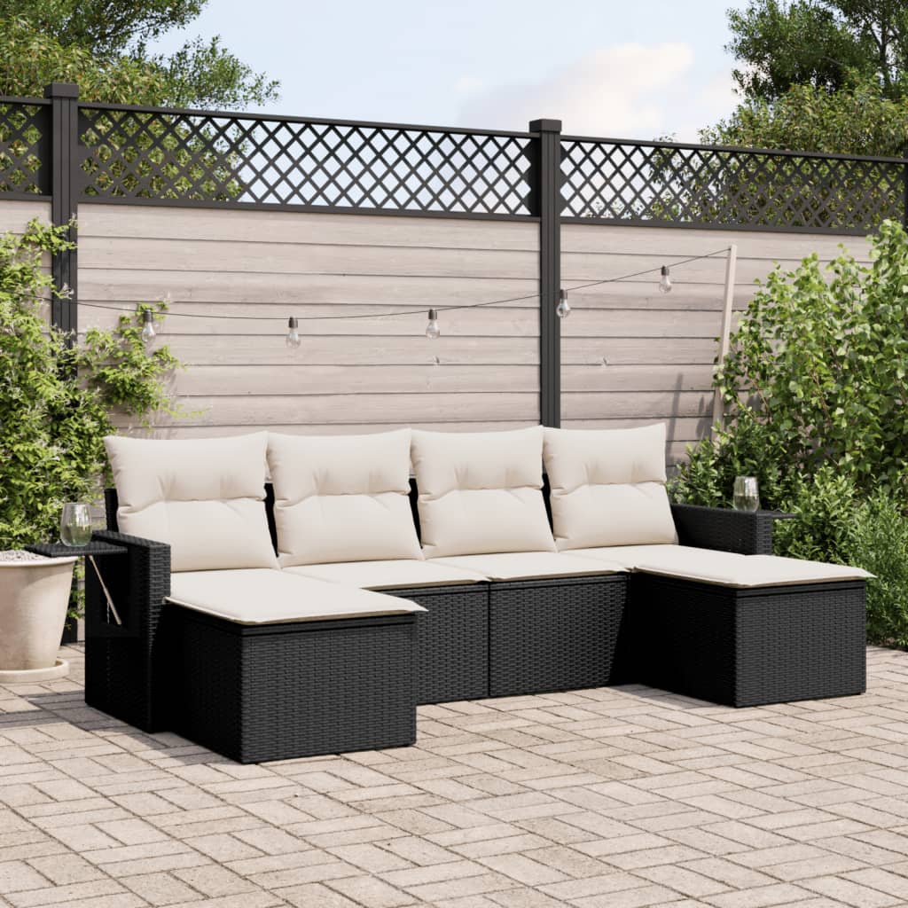 6 Pcs conjunto sofás de jardim c/ almofadões vime PE preto