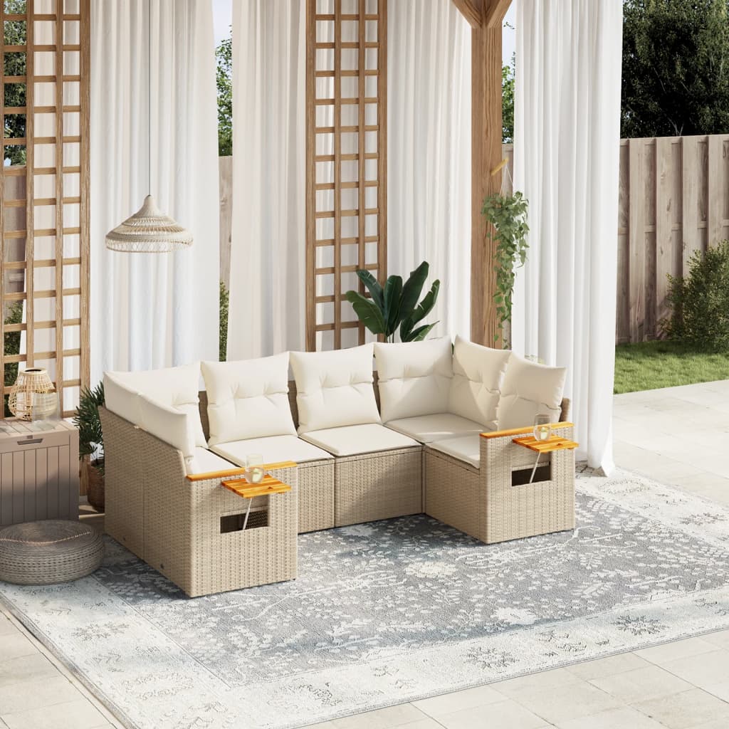 6 Pcs conjunto de sofás p/ jardim com almofadões vime PE bege
