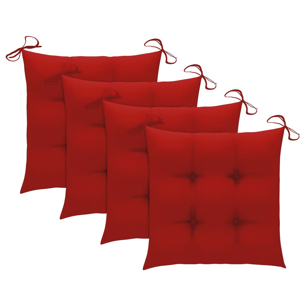 Cadeiras de jardim c/ almofadões vermelhos 3 pcs teca maciça