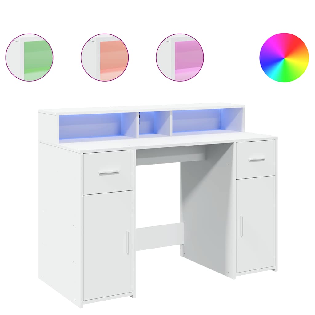 Secretária c/ luzes LED 120x55x91cm derivados de madeira branco