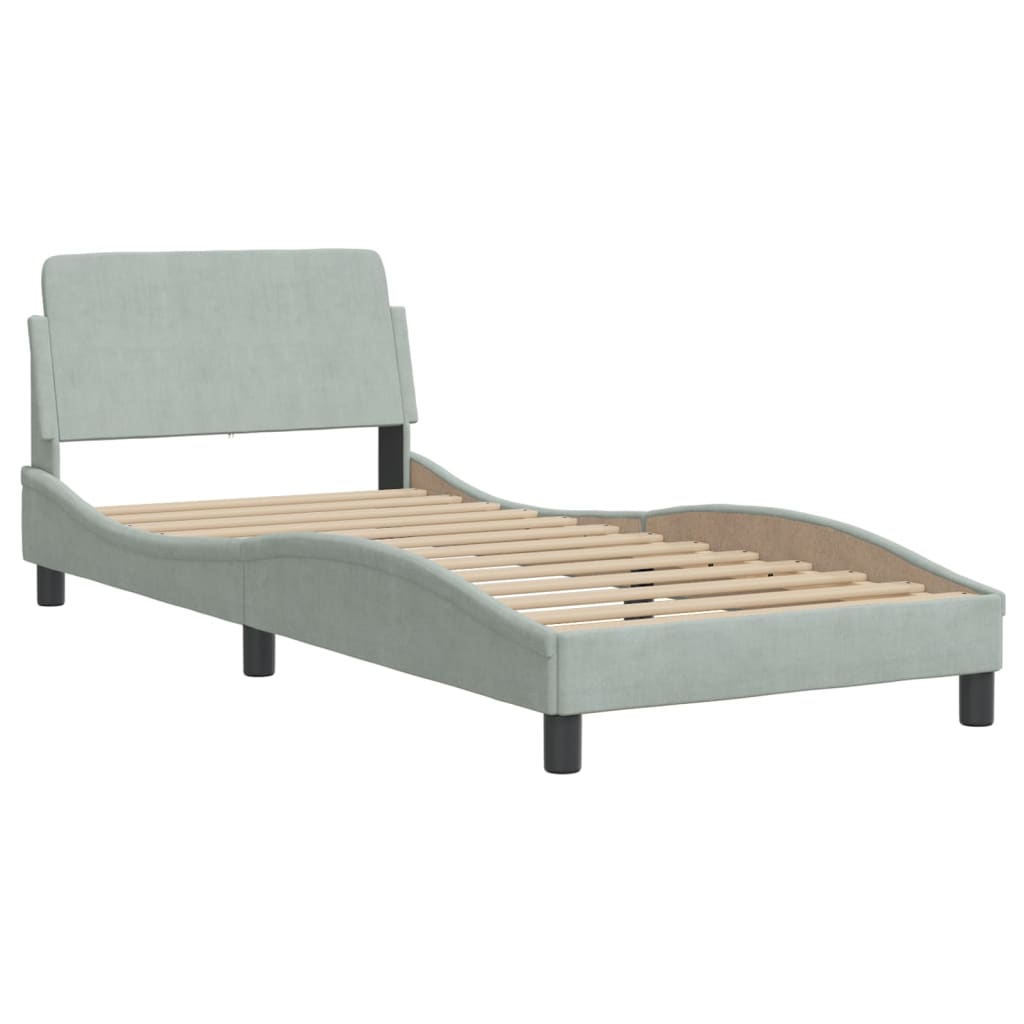 Cama com colchão dover 90x200 cm veludo cinzento-claro
