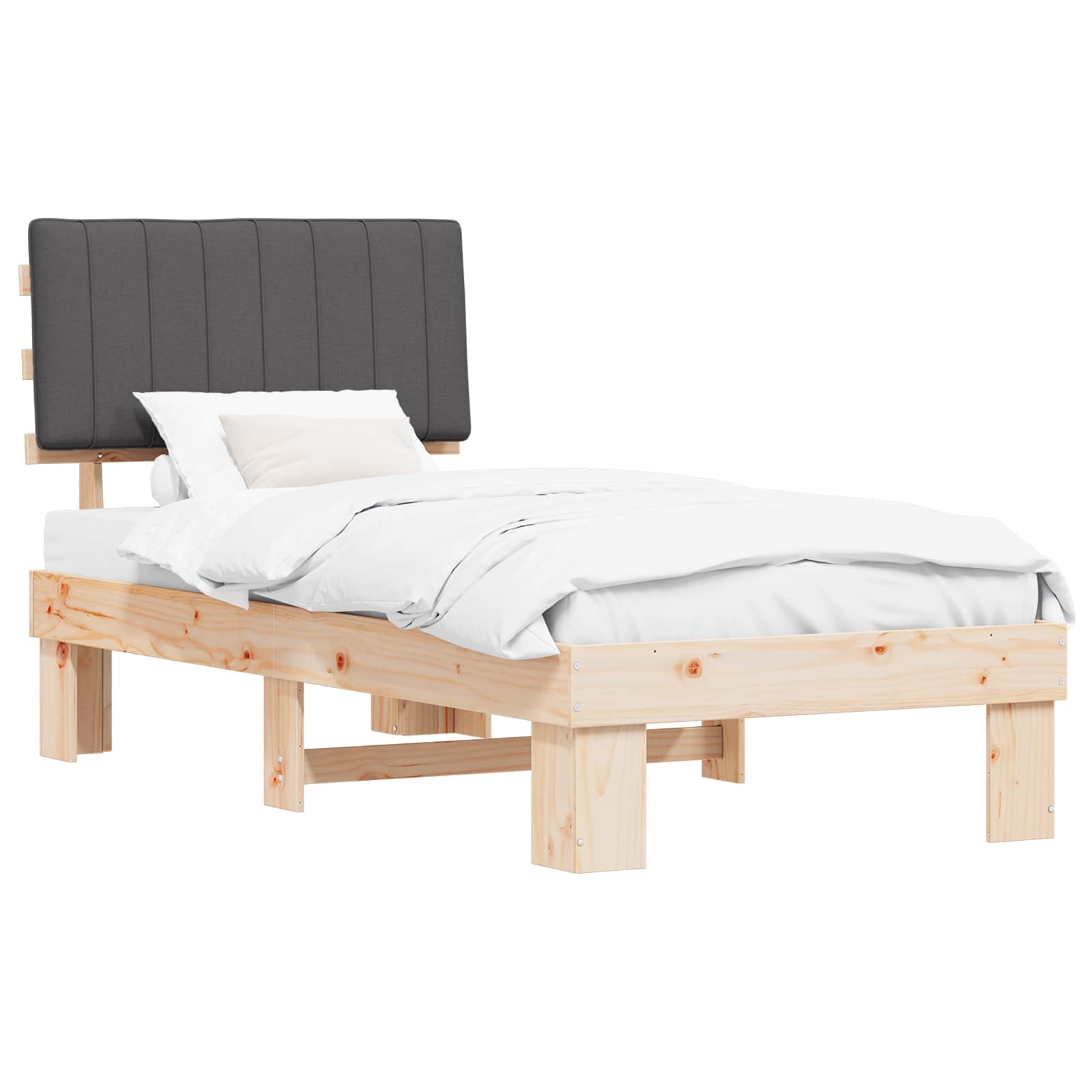 Estrutura de cama com cabeceira estofada cinza escuro