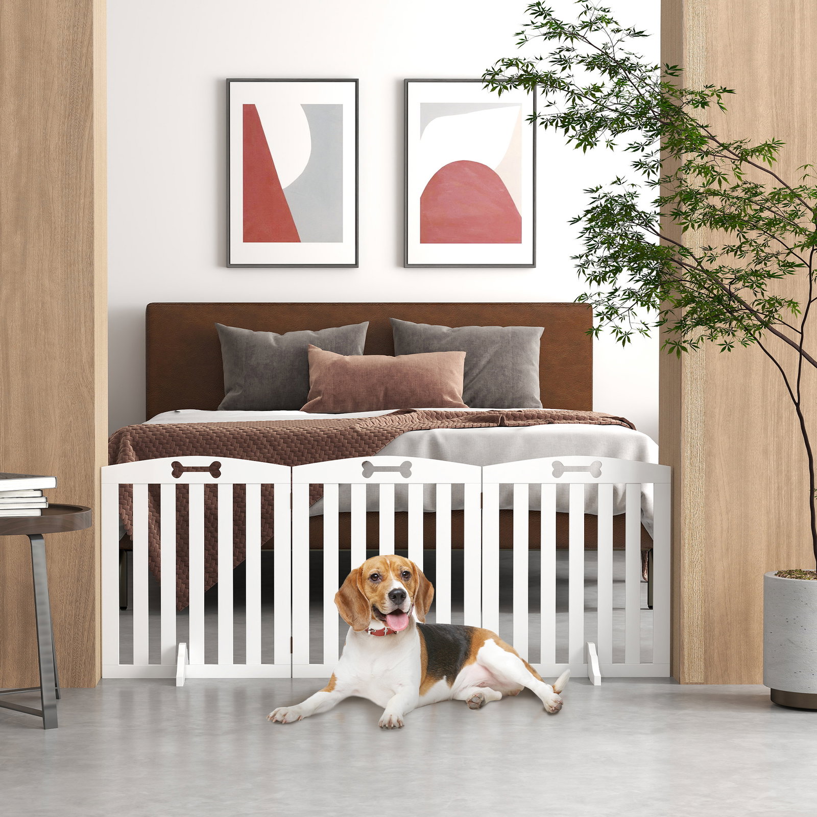 Barreira de segurança dobrável para cães 155 cm vedação para cães médios de 3 painéis com pés removíveis 155x30x61 cm branco