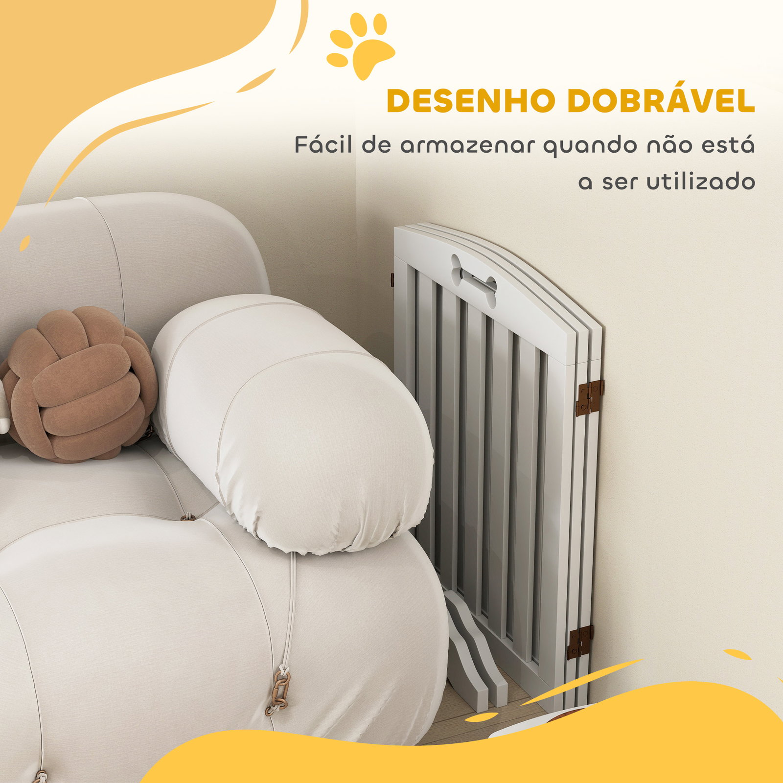 Barreira de segurança dobrável para cães 155 cm vedação para cães médios de 3 painéis com pés removíveis 155x30x61 cm branco