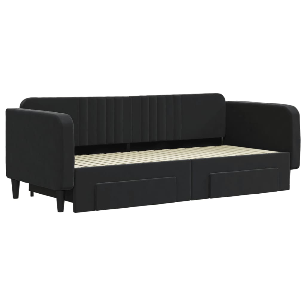 Sofá-cama com gavetão e gavetas 90x200 cm veludo preto