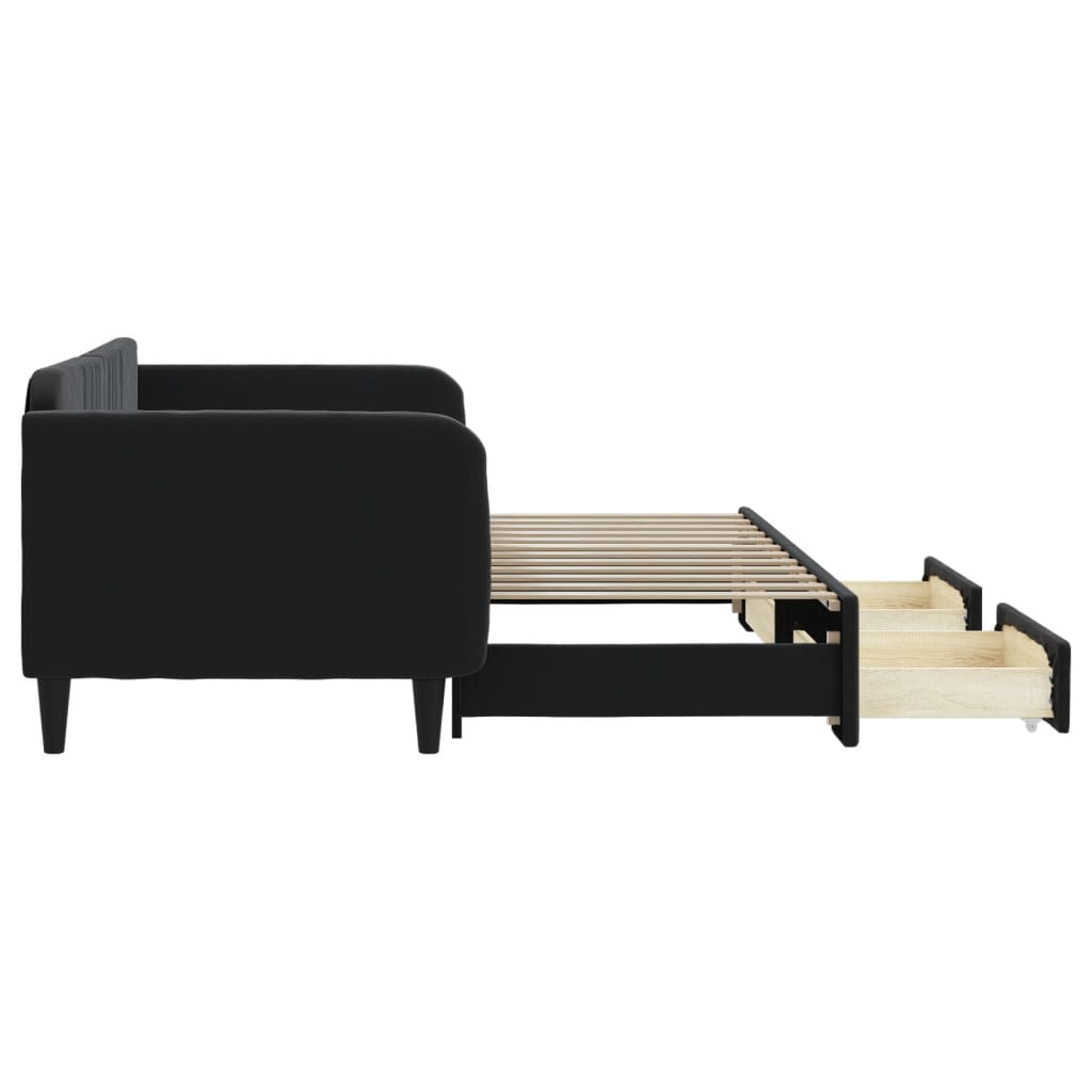 Sofá-cama com gavetão e gavetas 90x200 cm veludo preto