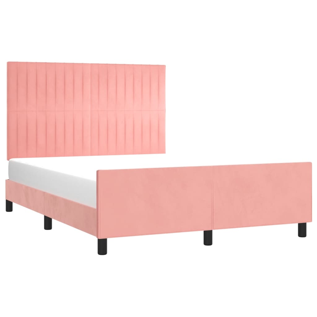 Estrutura de cama c/ cabeceira 140x190 cm veludo rosa