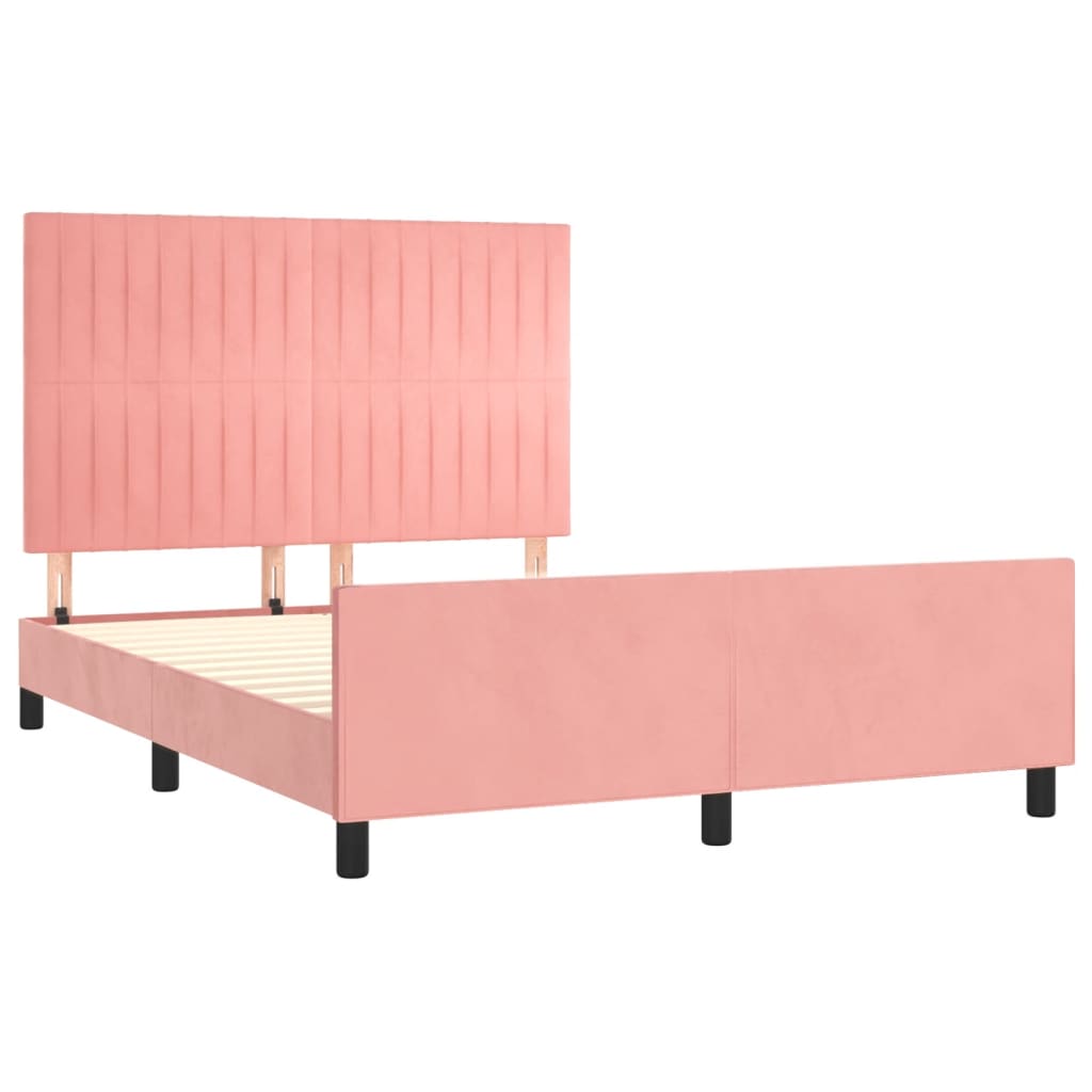Estrutura de cama c/ cabeceira 140x190 cm veludo rosa